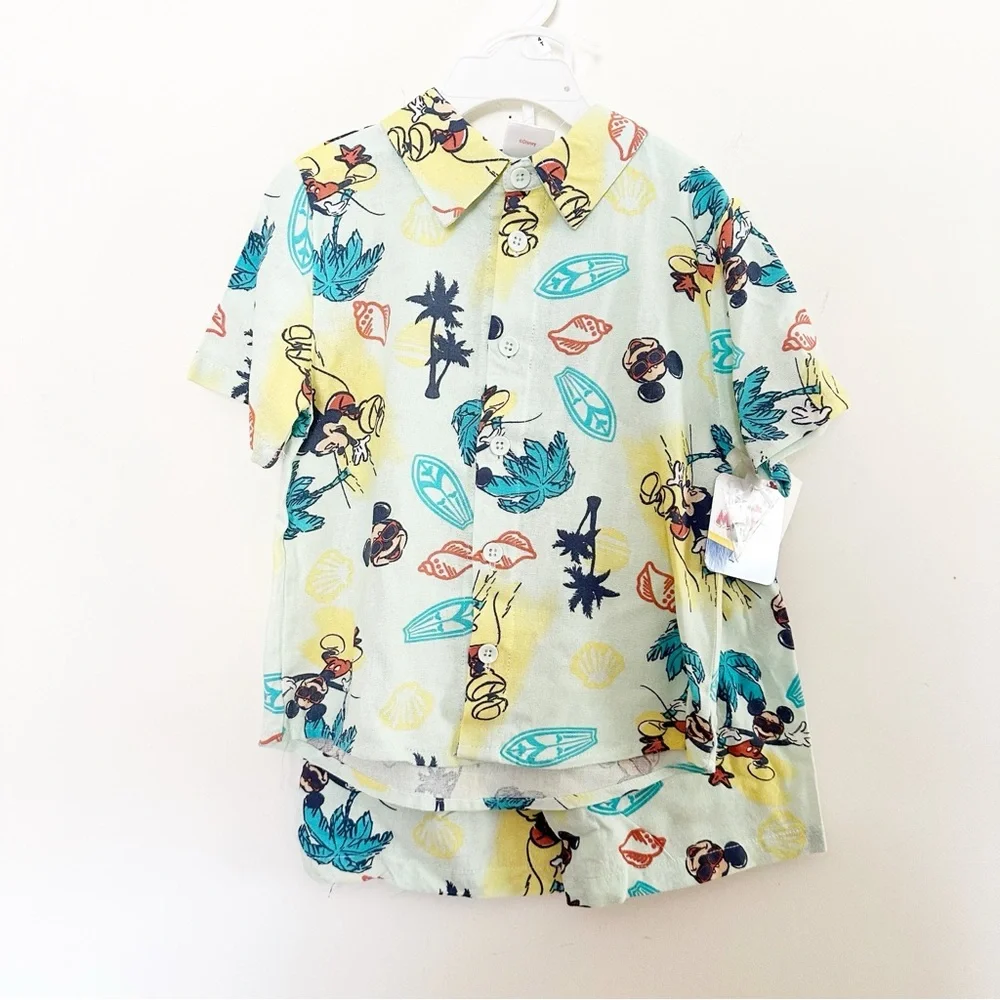 Disney Mickey Mouse linen blend button down shirt and short set